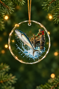 Pier Lights King Mackerel Glass Ornament, Saltwater Fishing Christmas Keepsake