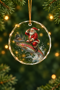 Christmas Trout Yuletide Glass Ornament, Angler Holiday Tree Decor