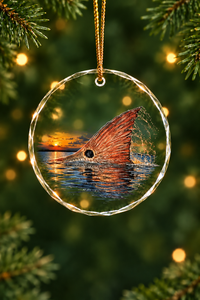 Sunset Redfish Tailing Glass Ornament, Angler Holiday Tree Decor