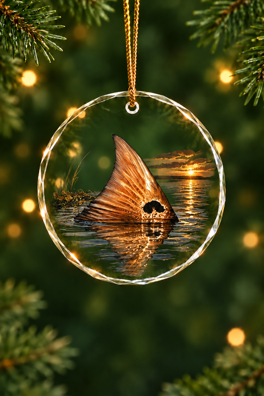 Twilight Marsh Tailing Redfish Glass Ornament, Angler Holiday Tree Decor