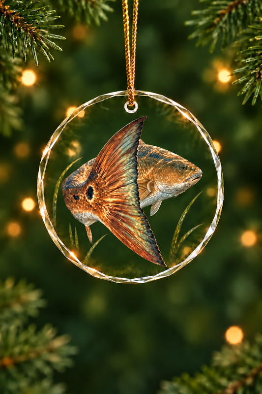 Emerald Flat Redfish Tail Glass Ornament, Fisherman Christmas Gift