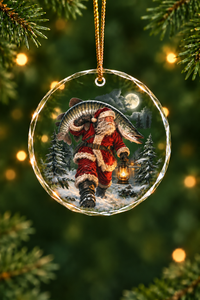 Moonlight Santa Musky Winter Glass Ornament, Fishing Christmas Tree Keepsake