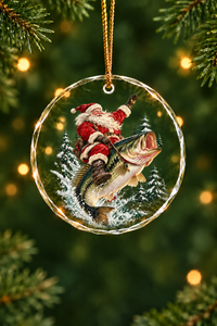 Santa Festive Bass Rodeo Glass Ornament, Fisherman Christmas Gift