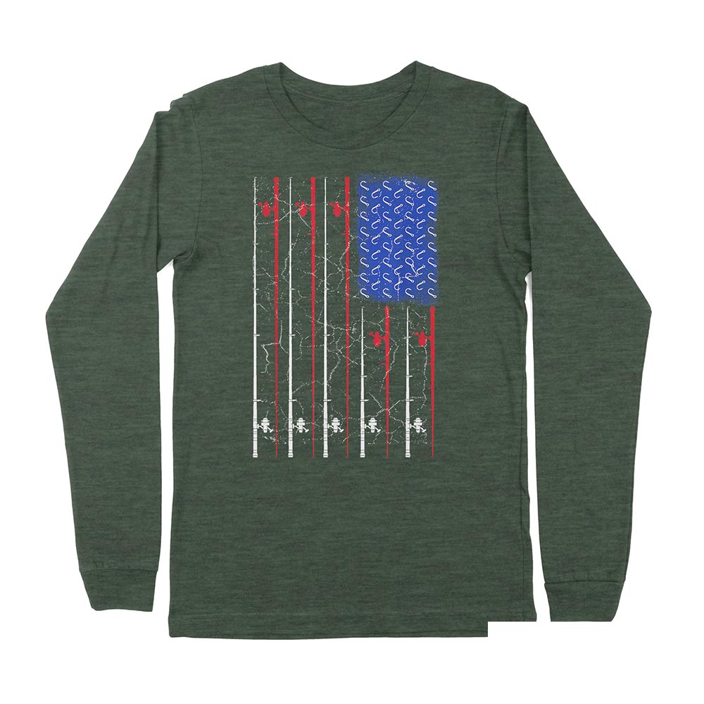 American US Flag Fishing Rod Shirt, Fisherman Gift D06 NPQ151 - Premium Long Sleeve