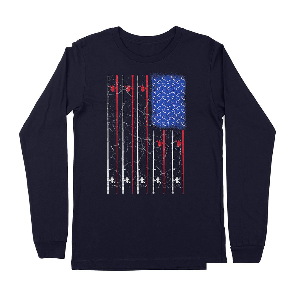 American US Flag Fishing Rod Shirt, Fisherman Gift D06 NPQ151 - Premium Long Sleeve