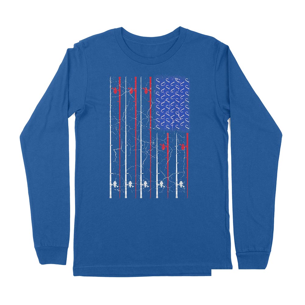 American US Flag Fishing Rod Shirt, Fisherman Gift D06 NPQ151 - Premium Long Sleeve
