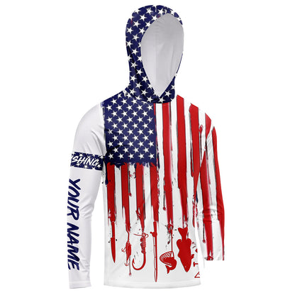Custom American Flag Fishing Shirt with UV Protection - Personalized Name A12