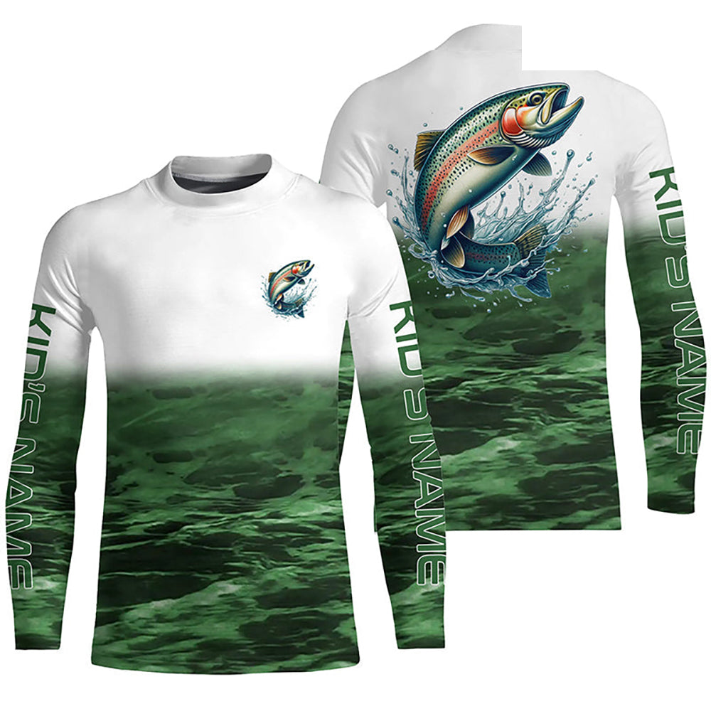 Rainbow Trout Fishing Custom Long Sleeve Tournament Fishing Shirts, Trout Fly Fishing Shirt | Blue IPHW6352