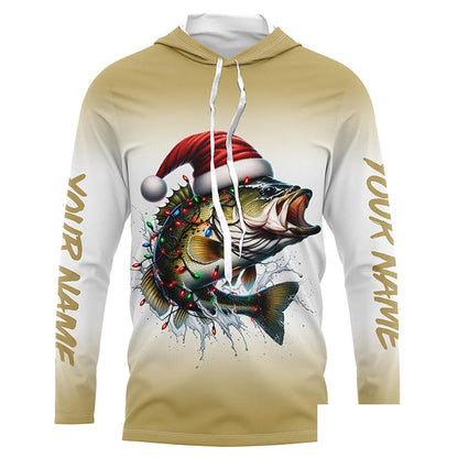 Christmas Lights String Bass Christmas Fishing Shirts With Customized Name, Xmas Fishing Gifts IPHW5584
