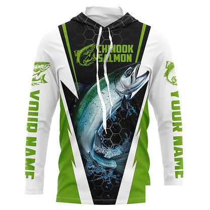 Custom Chinook King Salmon Fishing Jerseys, Salmon Long Sleeve Tournament Fishing Shirts | Green IPHW6065