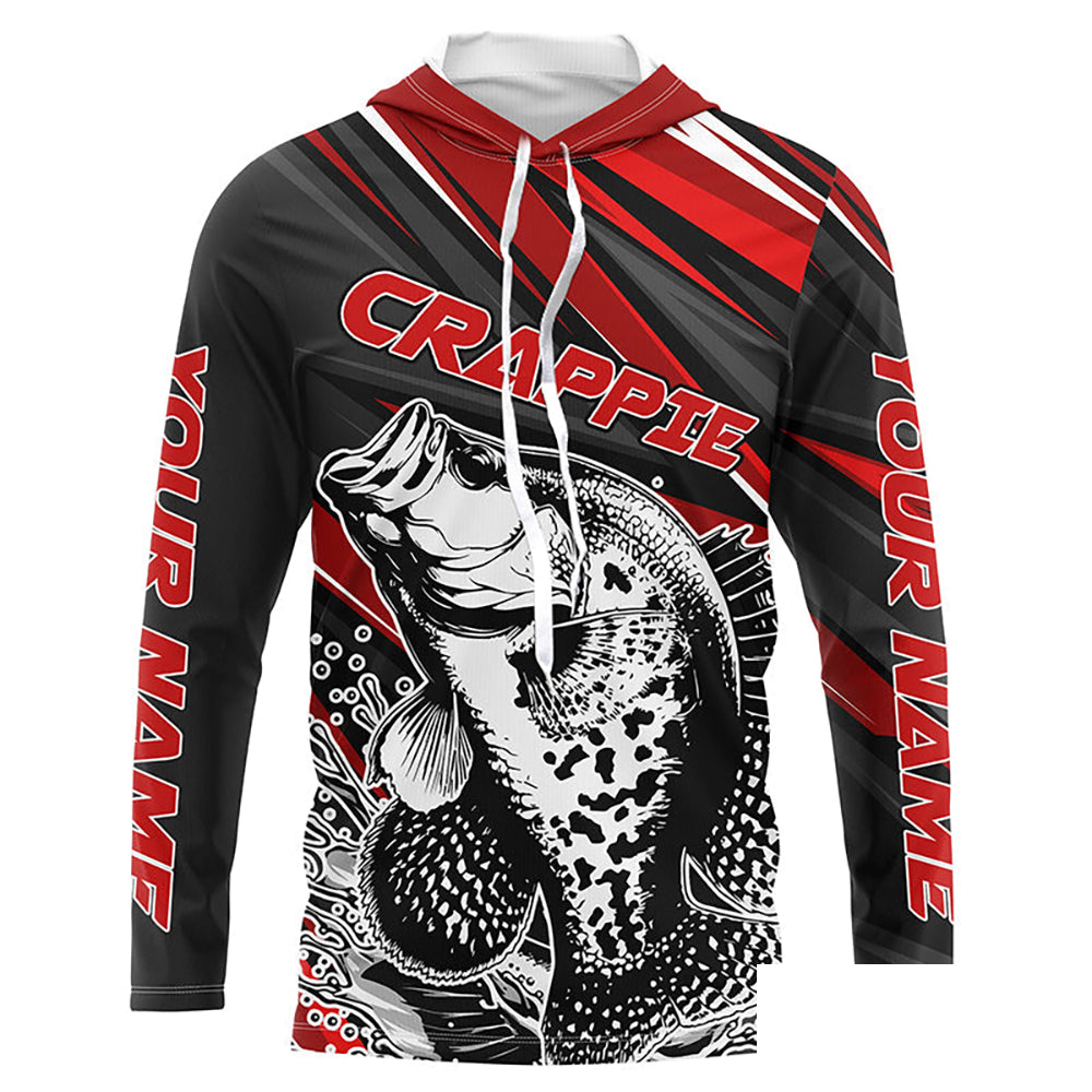 Personalized Crappie Fishing Jerseys, Crappie Long Sleeve Tournament Fishing Shirts | Red IPHW6075
