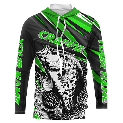 Personalized Crappie Fishing Jerseys, Crappie Long Sleeve Tournament Fishing Shirts | Green IPHW6076
