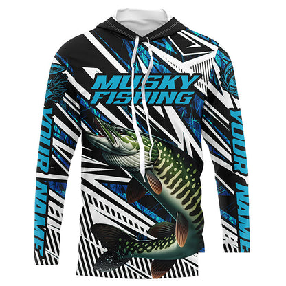 Musky Fishing Custom Long Sleeve Tournament Shirts, Blue Grass Camo Musky Fishing Jerseys IPHW6088