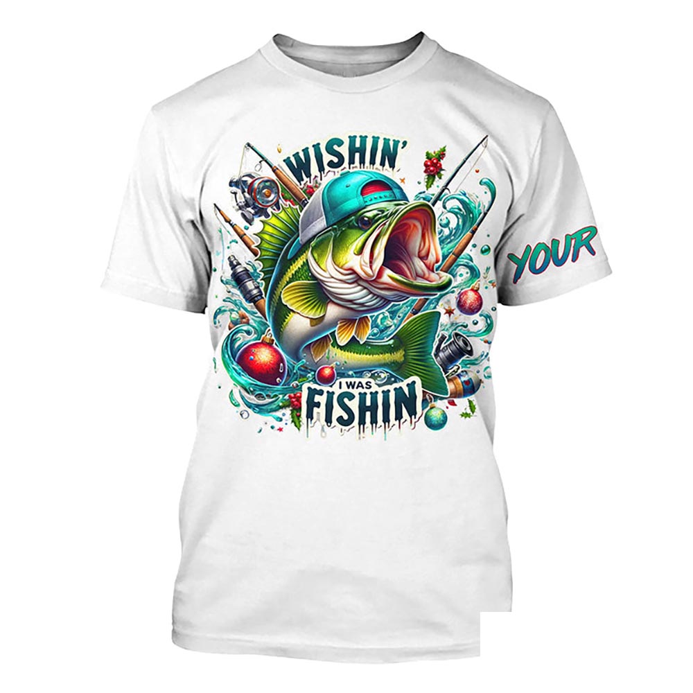 Wishin' I Was Fishin' Custom Funny Bass Christmas Fishing Shirts Bass Christmas Fishing Gifts IPHW5587