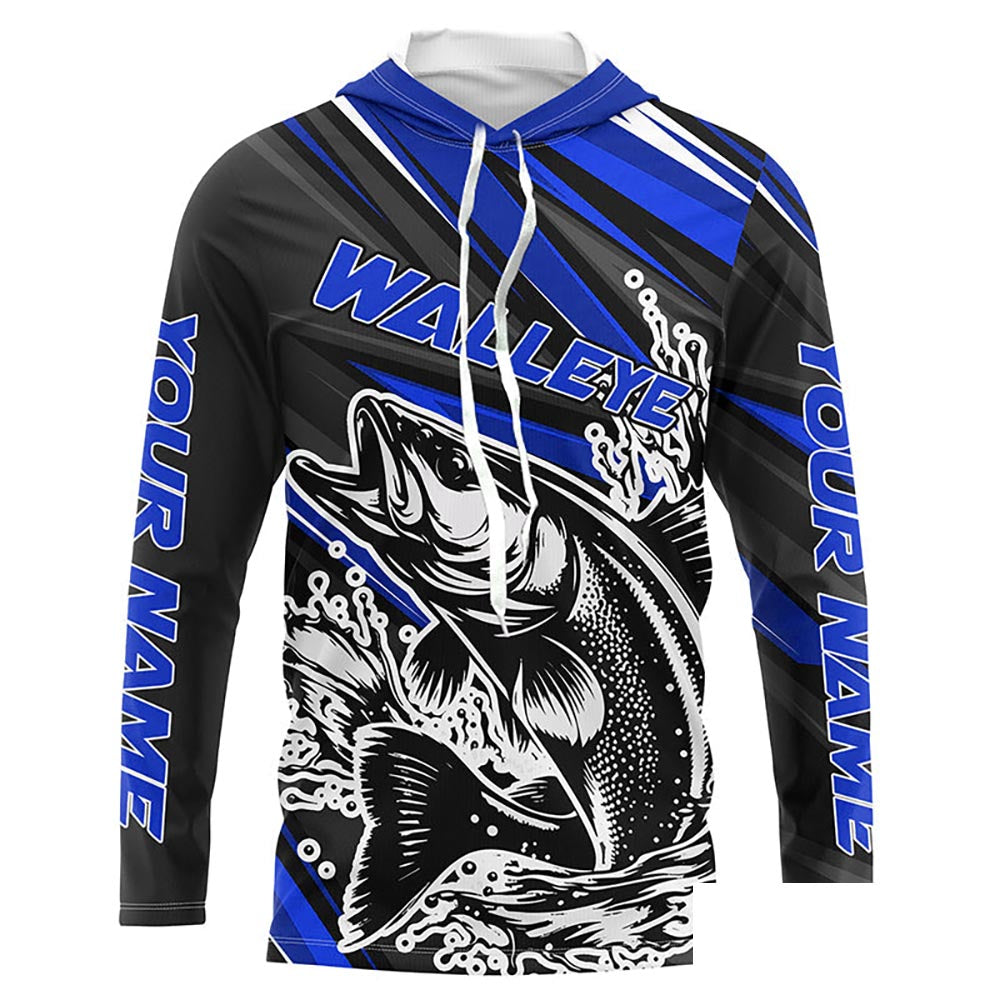 Personalized Walleye Fishing Jerseys, Walleye Fishing Long Sleeve Tournament Fishing Shirts | Blue IPHW5788