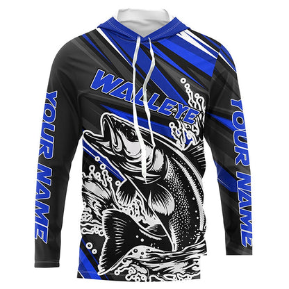 Personalized Walleye Fishing Jerseys, Walleye Fishing Long Sleeve Tournament Fishing Shirts | Blue IPHW5788