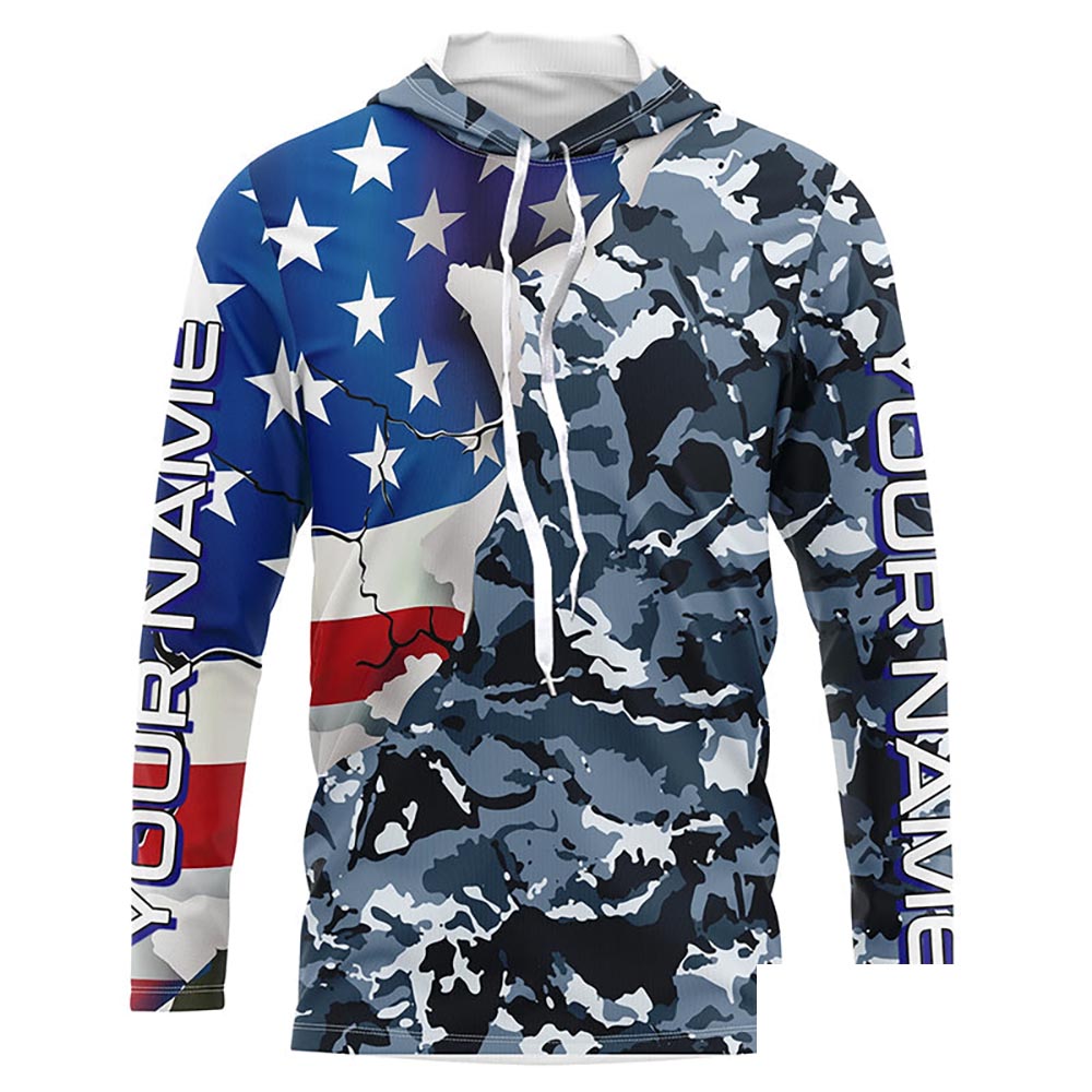 Custom American Flag Camo Uv Protection Long Sleeve Shirts, Patriotic Performance Fishing Shirts IPHW6102