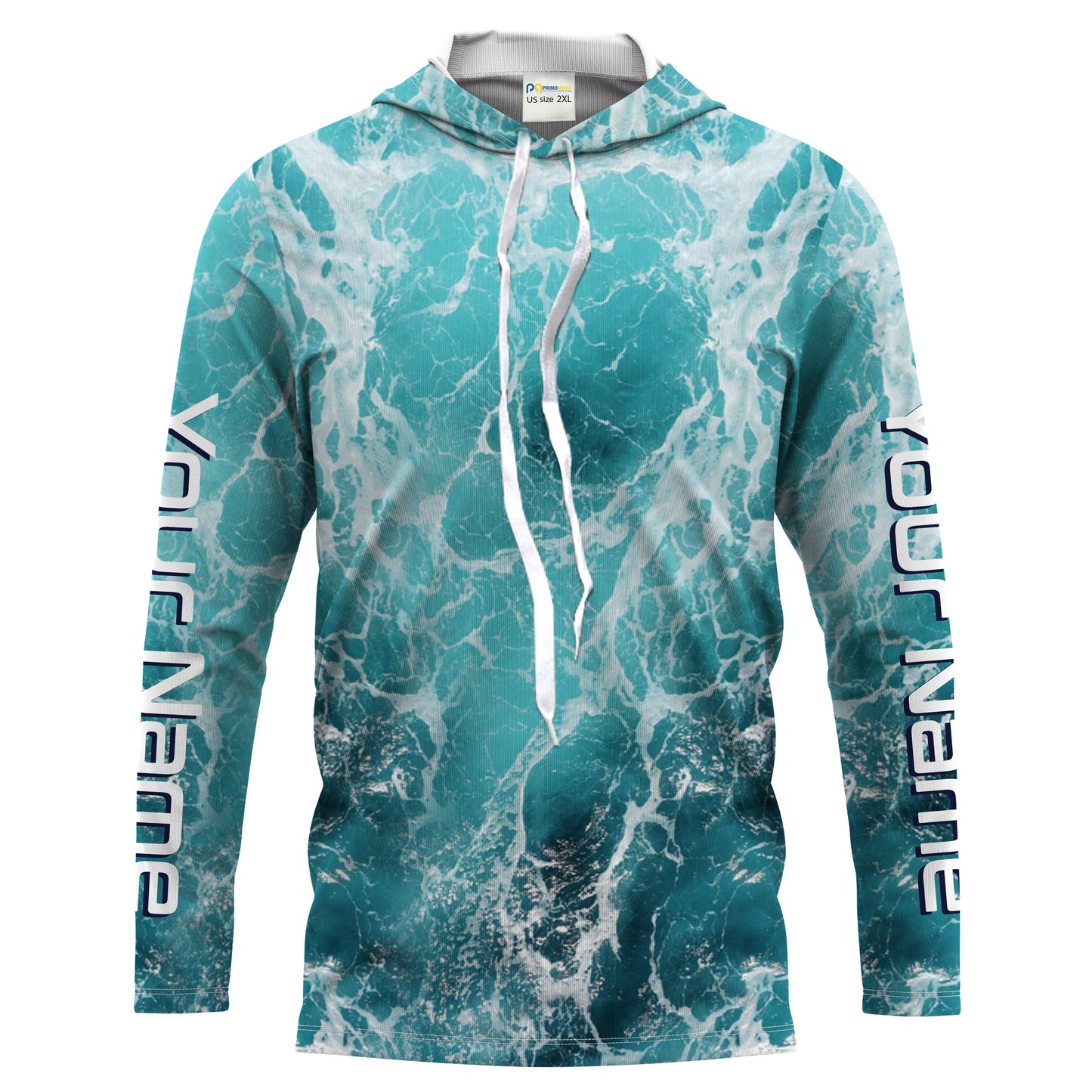 Custom Saltwater Long Sleeve performance Fishing Shirts for anglers | teal blue Sea wave camo Fishing jerseys - HPW180