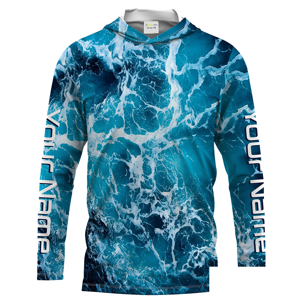 Custom Saltwater Long sleeve Fishing Shirts UV Protection, Sea wave camo Fishing Shirts - IPHW1329