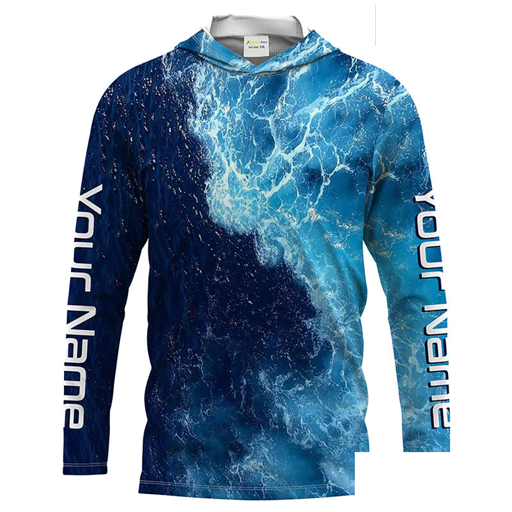Beautiful Custom Saltwater Long sleeve Fishing Shirts UV Protection, Sea wave camo Fishing Shirts - HPW182