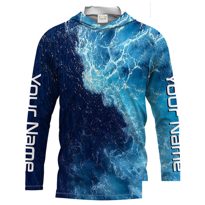 Beautiful Custom Saltwater Long sleeve Fishing Shirts UV Protection, Sea wave camo Fishing Shirts - HPW182