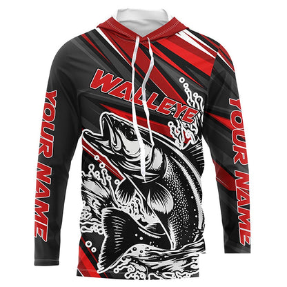 Personalized Walleye Fishing Jerseys, Walleye Fishing Long Sleeve Tournament Fishing Shirts | Red IPHW5597