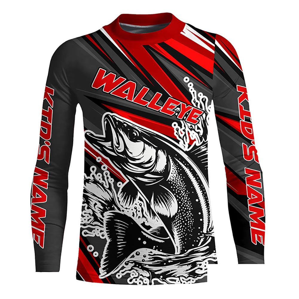 Personalized Walleye Fishing Jerseys, Walleye Fishing Long Sleeve Tournament Fishing Shirts | Red IPHW5597