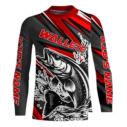 Personalized Walleye Fishing Jerseys, Walleye Fishing Long Sleeve Tournament Fishing Shirts | Red IPHW5597