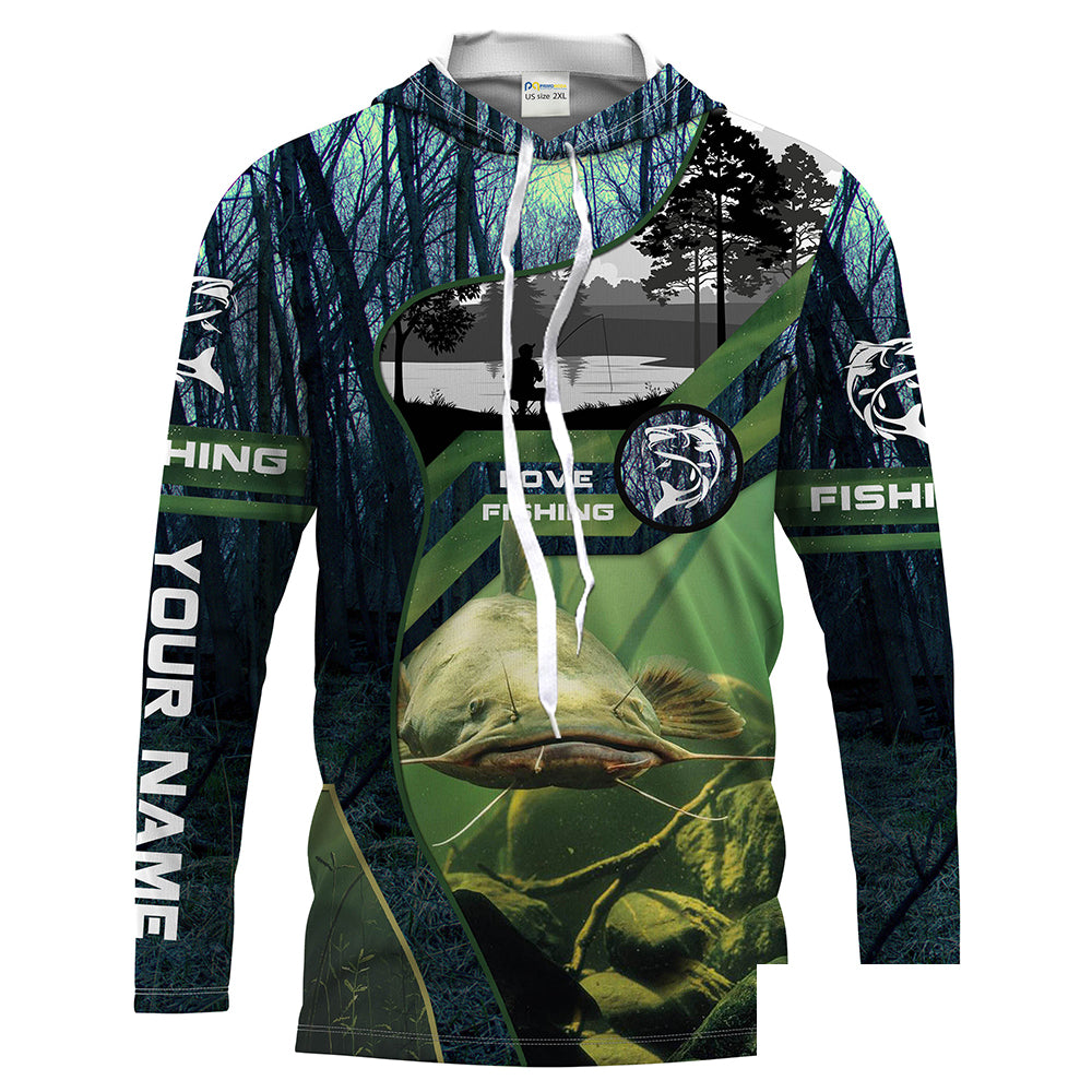 Flathead Catfish Custom Men Long Sleeve Fishing Shirts, UV Protection Fishing apparel - HPW28