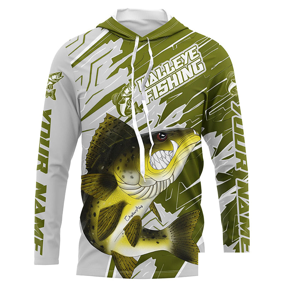 Angry Walleye Custom Long Sleeve Tournament Fishing Shirts, Walleye Fishing Jerseys IPHW6201