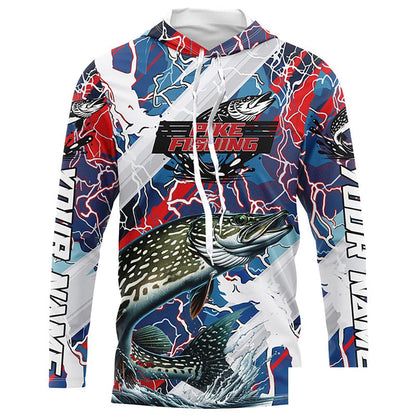 Red, White And Blue Lightning Camo Custom Pike Long Sleeve Tournament Fishing Shirts IPHW6030
