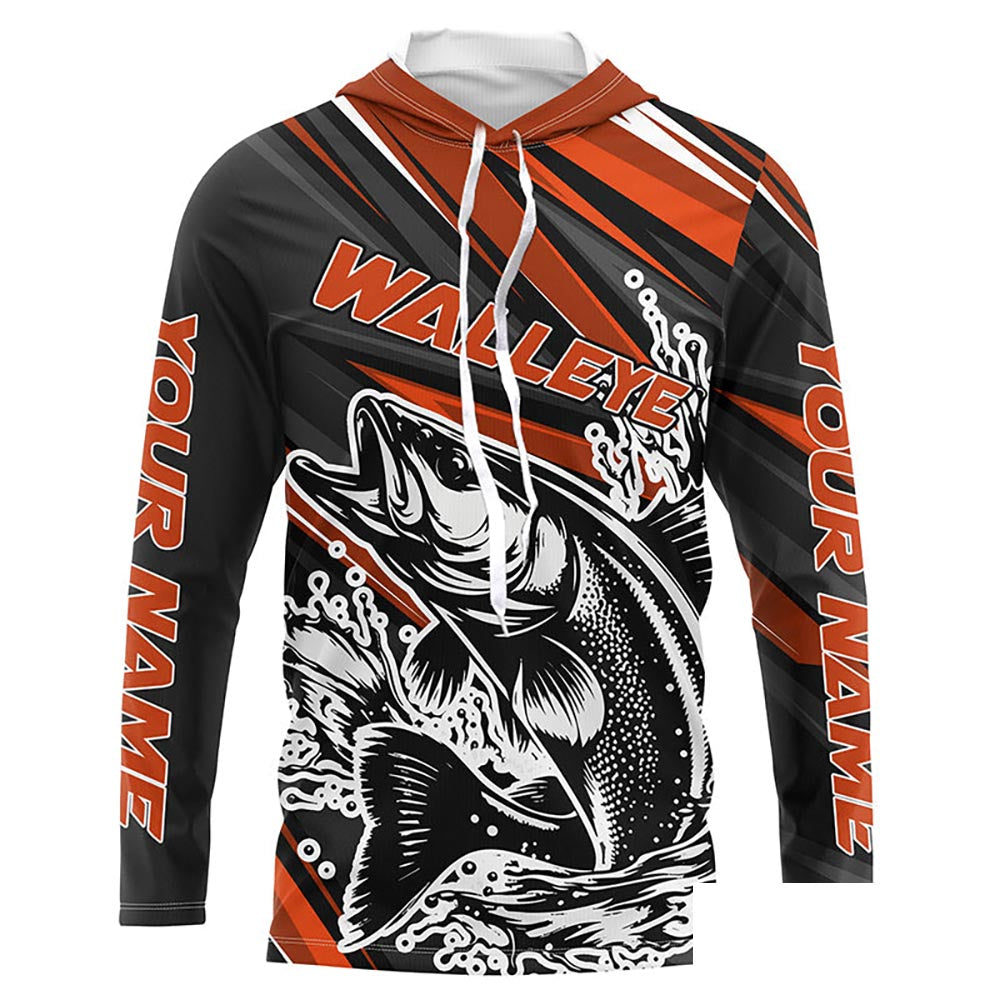 Custom Walleye Fishing Jerseys, Walleye Long Sleeve Performance Fishing Shirts | Orange IPHW6295