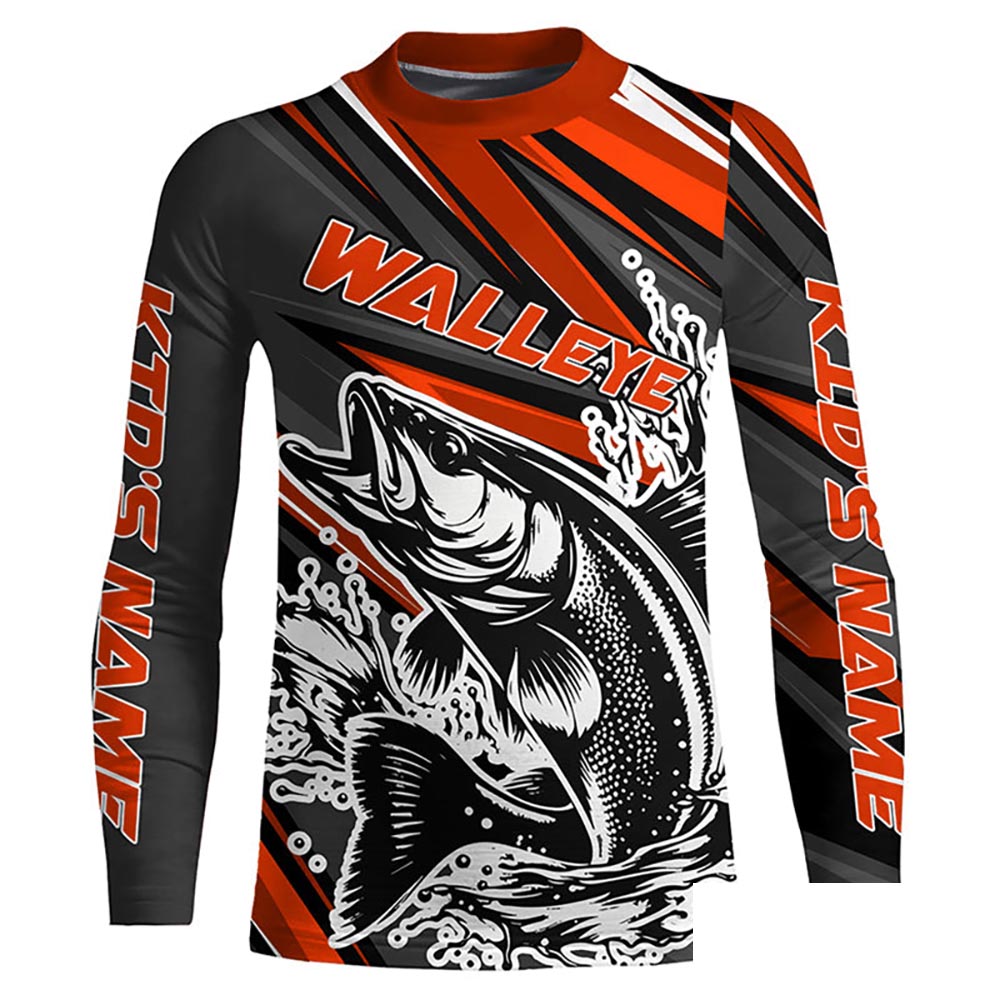 Custom Walleye Fishing Jerseys, Walleye Long Sleeve Performance Fishing Shirts | Orange IPHW6295