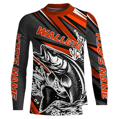Custom Walleye Fishing Jerseys, Walleye Long Sleeve Performance Fishing Shirts | Orange IPHW6295