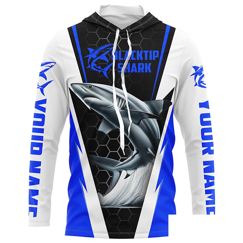 Blacktip Shark Fishing Custom Long Sleeve Performance Shirts, Shark Fishing Apparel | Blue IPHW6305