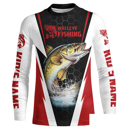 Custom Walleye Fishing Jerseys, Walleye Long Sleeve Tournament Fishing Shirts | Red IPHW5714