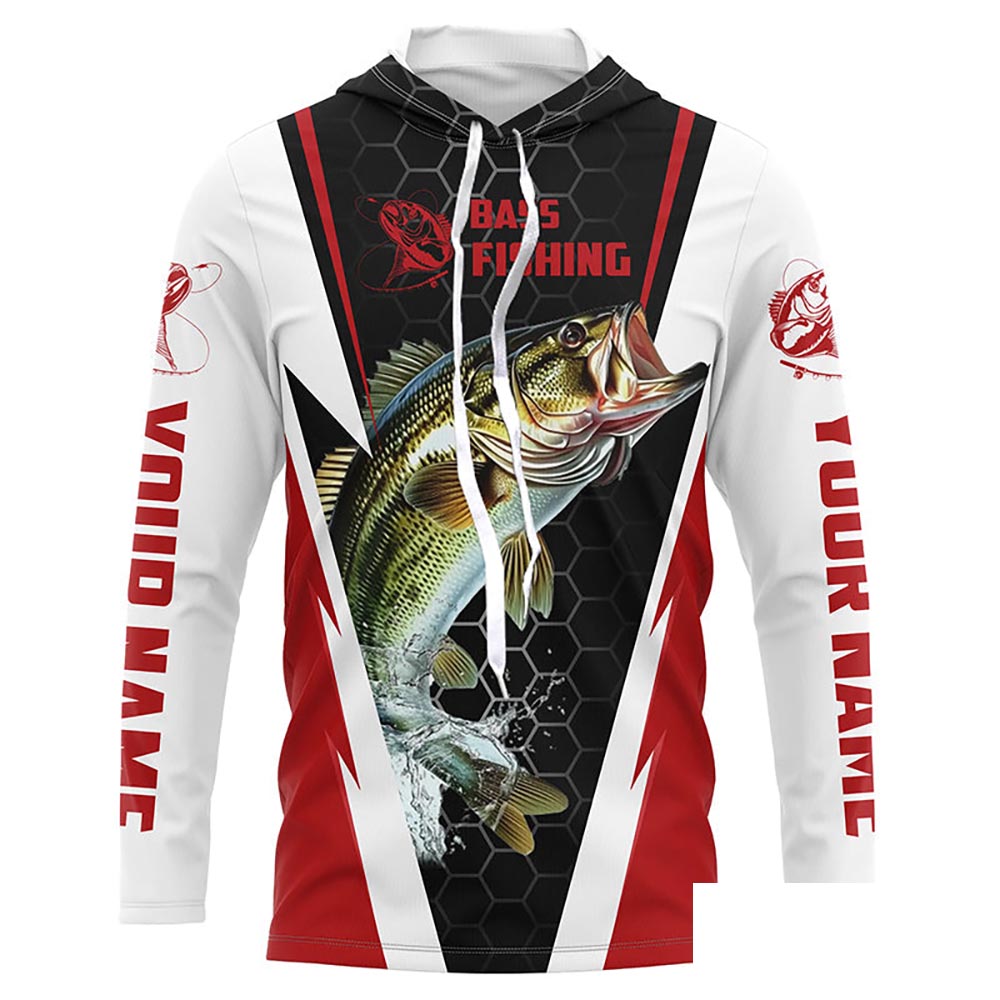 Personalized Bass Fishing Jerseys, Bass Fishing Long Sleeve Fishing Tournament Shirts | Red IPHW5725