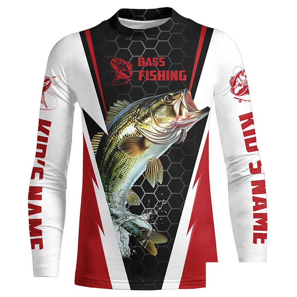 Personalized Bass Fishing Jerseys, Bass Fishing Long Sleeve Fishing Tournament Shirts | Red IPHW5725