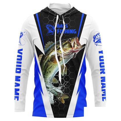 Personalized Bass Fishing Jerseys, Bass Fishing Long Sleeve Fishing Tournament Shirts | Blue IPHW5726