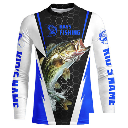 Personalized Bass Fishing Jerseys, Bass Fishing Long Sleeve Fishing Tournament Shirts | Blue IPHW5726