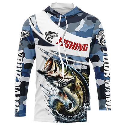 Personalized Bass Fishing Jerseys, Camo Bass Fishing Long Sleeve Tournament Shirts IPHW6309