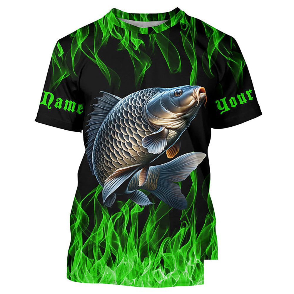 Green Flame Custom Carp Long Sleeve Tournament Fishing Shirts, Carp Uv Protection Fishing Shirt IPHW7364