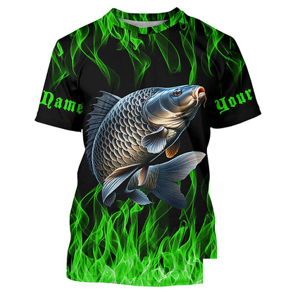 Green Flame Custom Carp Long Sleeve Tournament Fishing Shirts, Carp Uv Protection Fishing Shirt IPHW7364
