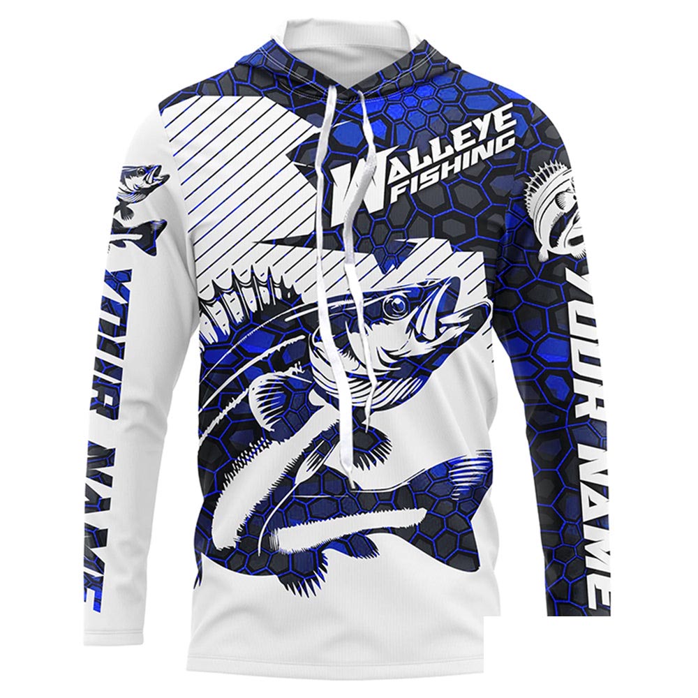 Custom Walleye Fishing Jerseys, Walleye Fishing Long Sleeve Fishing Tournament Shirts | Blue Camo IPHW5731