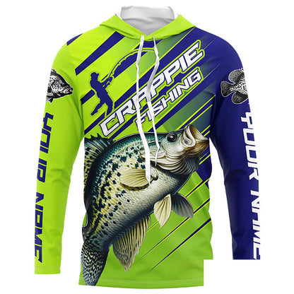 Crappie Fishing Custom Long Sleeve Tournament Shirts, Green And Blue Crappie Fishing Jerseys IPHW6894