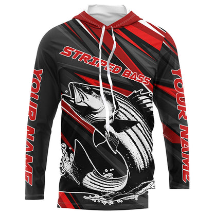 Black And Red Striped Bass Fishing Jerseys, Custom Striper Long Sleeve Performance Fishing Shirts IPHW6897