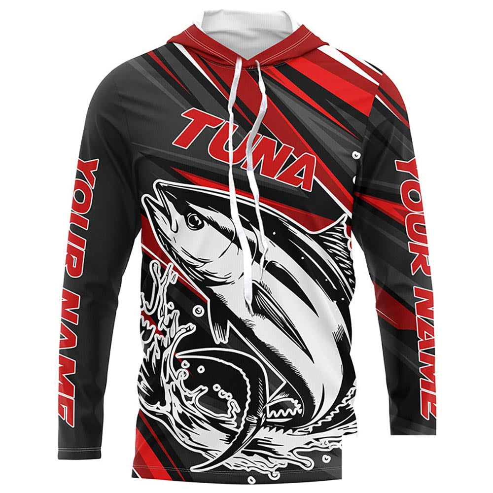Black And Red Tuna Fishing Jerseys, Custom Tuna Long Sleeve Performance Fishing Shirts IPHW6898