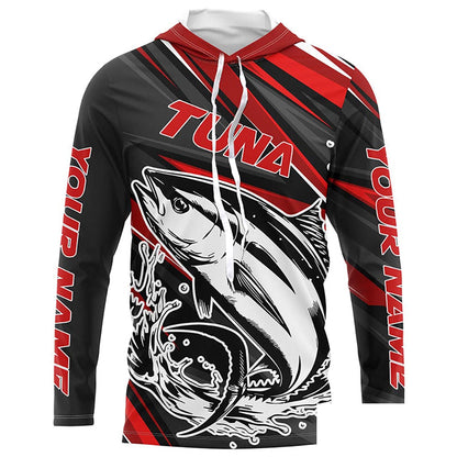 Black And Red Tuna Fishing Jerseys, Custom Tuna Long Sleeve Performance Fishing Shirts IPHW6898