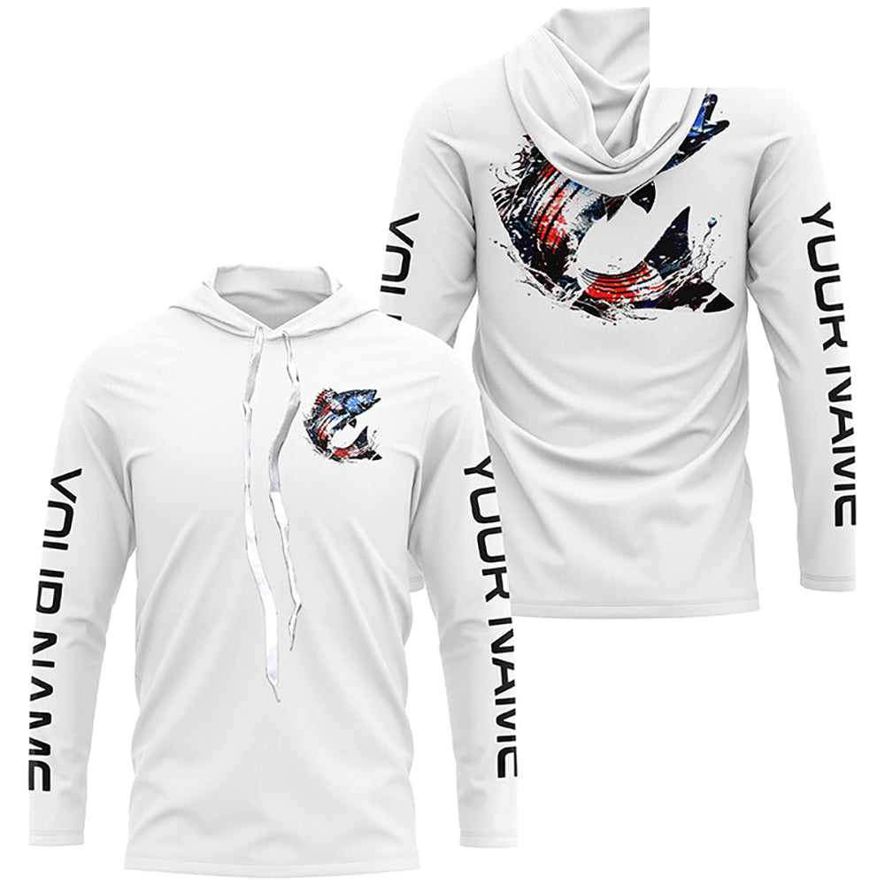 Custom Patriotic American Flag Striped Bass Fishing Shirts, Striper Fishing Tournament Jerseys IPHW6903