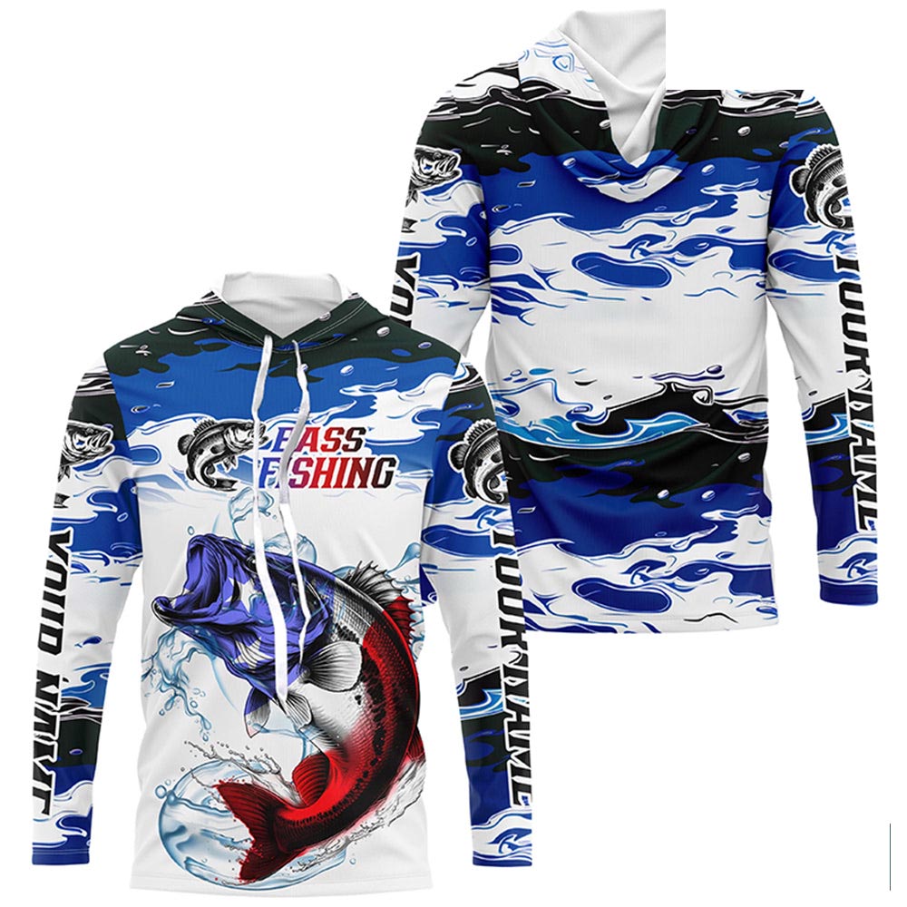 Custom Patriotic Bass Fishing Camo Jerseys, American Flag Bass Long Sleeve Fishing Shirts IPHW6051
